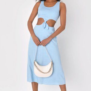 Lulus Stun All Summer Light Blue Linen Cutout Tie-Front Midi Dress XS